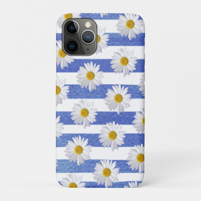 white daisy on blue striping Case-Mate iPhone case (Back)