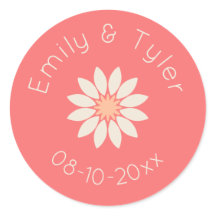 White Daisy on Coral Personalised Wedding Seal