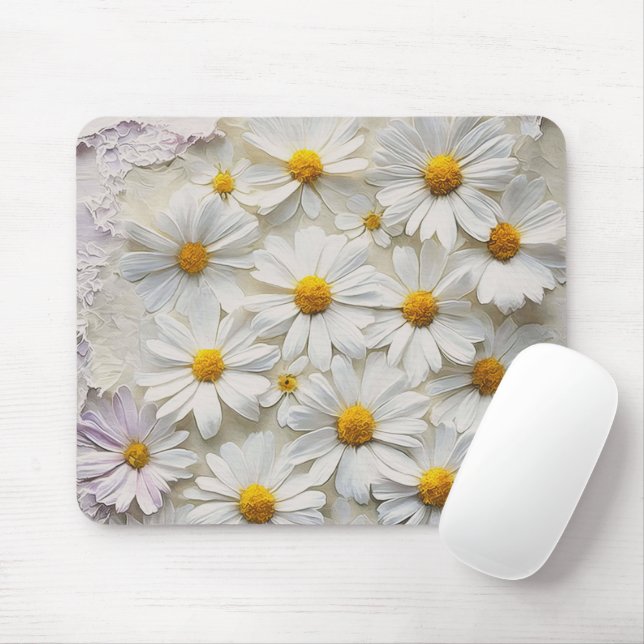White Daisy On Distressed Paper Mouse Mat (With Mouse)