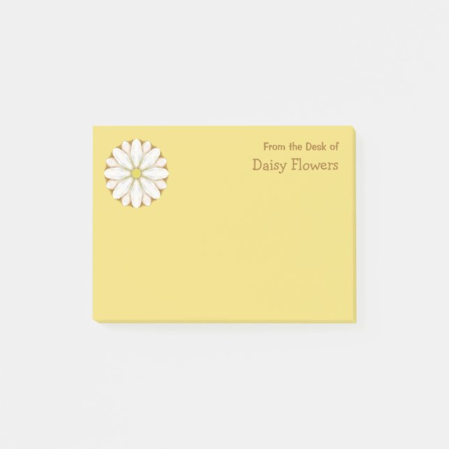 White Daisy on Golden Yellow Personalised Name Post-it Notes (Front)