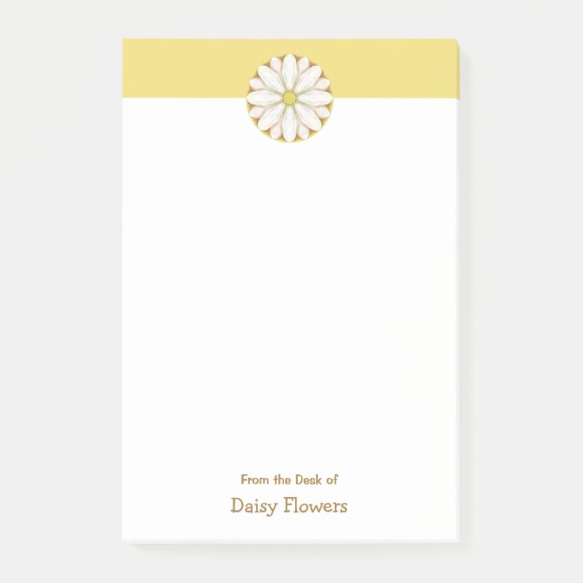 White Daisy on Golden Yellow Personalised Post-it Notes (Front)