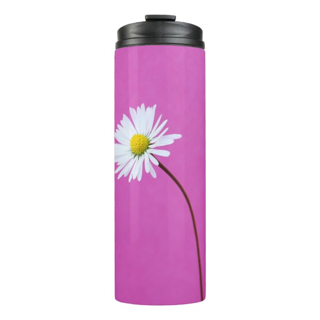 WHITE DAISY ON PINK BACKGROUND THERMAL TUMBLER (Front)
