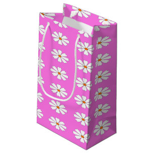 White daisy on pink small gift bag