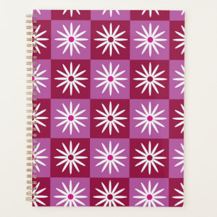 White daisy on Red and Pink Pattern Chequerboard Planner