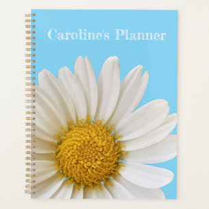 White Daisy on Sky Blue Custom Text Planner