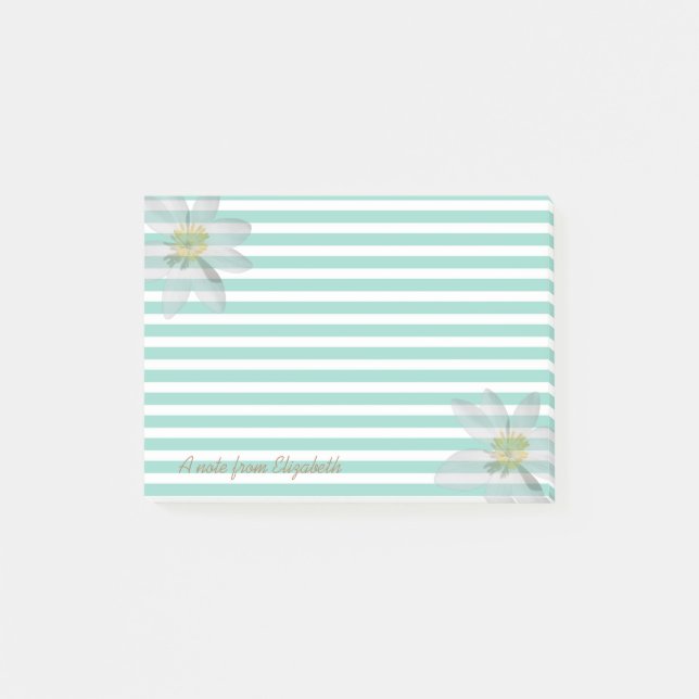 White Daisy  on Stripes-Personalised Post-it Notes (Front)