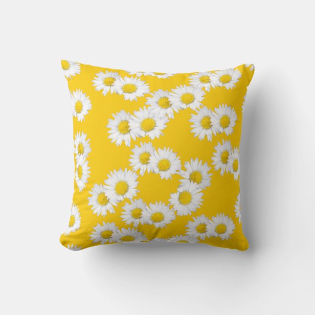 White Daisy on Yellow Background Cushion (Front)