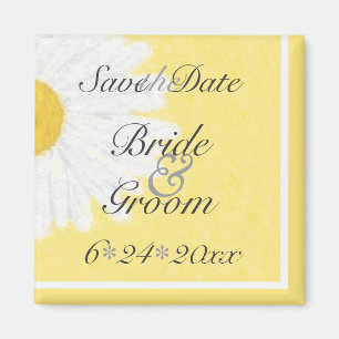 White Daisy on Yellow Save the Date Magnet