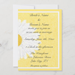 White Daisy on Yellow Wedding Invitation
