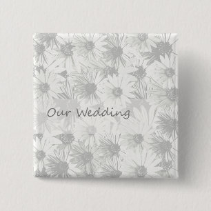 White Daisy- our wedding 15 Cm Square Badge