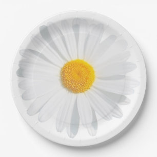 white daisy paper plate