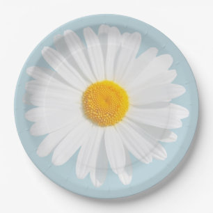 white daisy paper plate