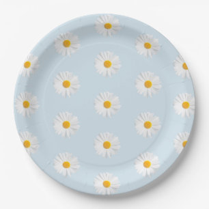 white daisy paper plate