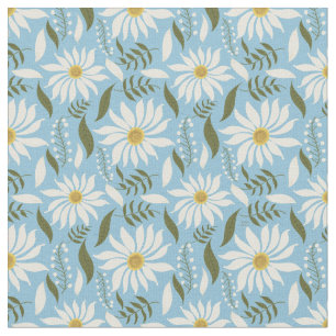 White Daisy Pastel Floral Pattern Fabric