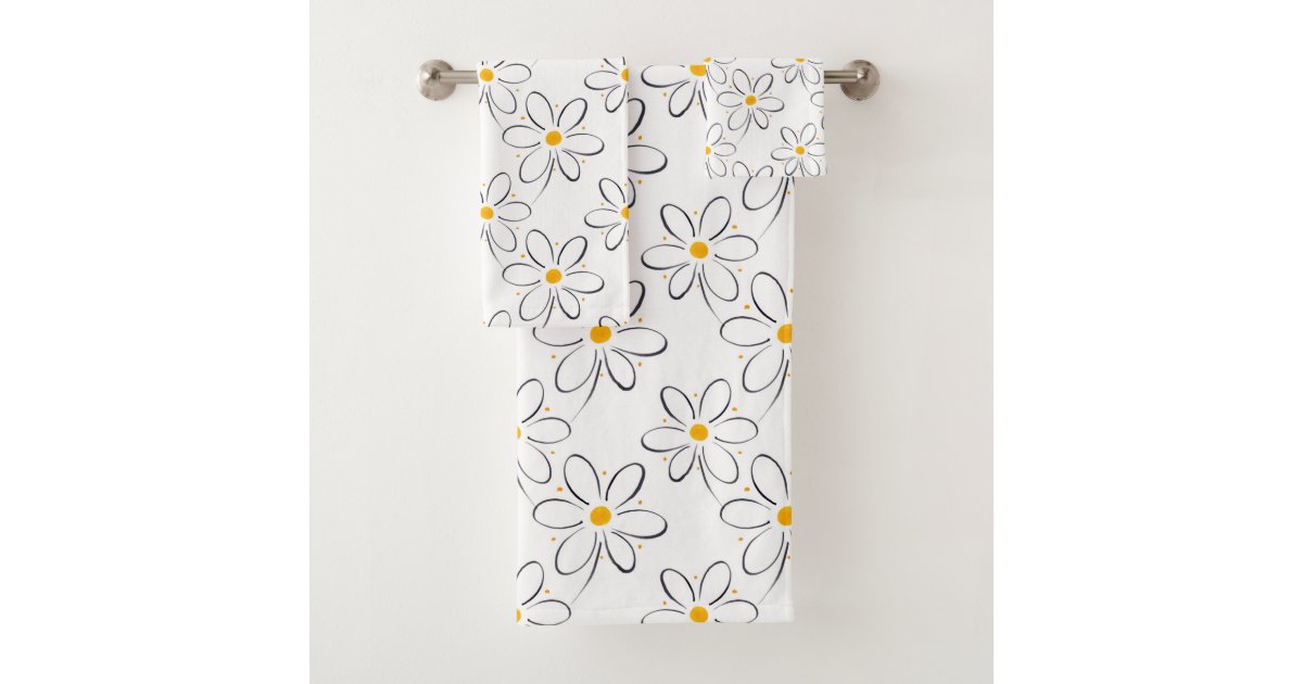 White Daisy Pattern Bath Towel Set Zazzle