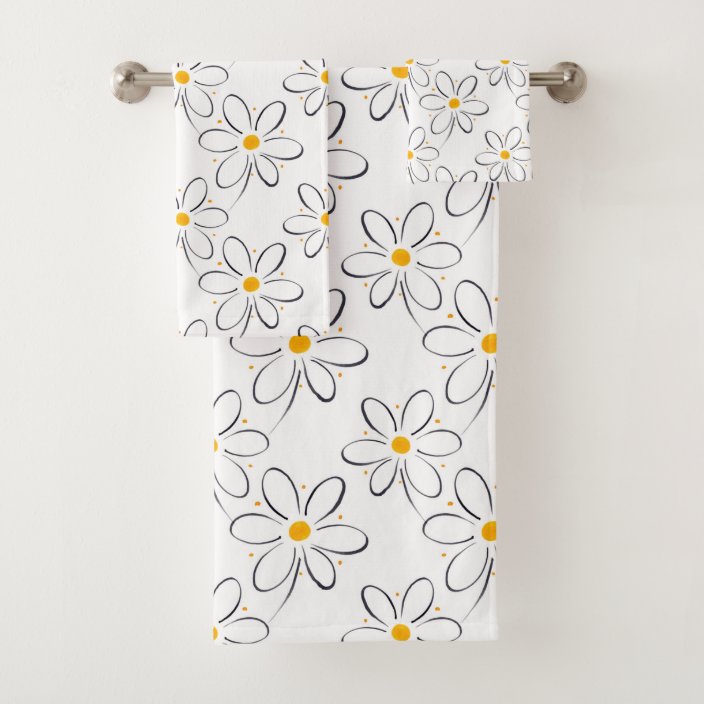 White Daisy Pattern Bath Towel Set Zazzle.co.uk