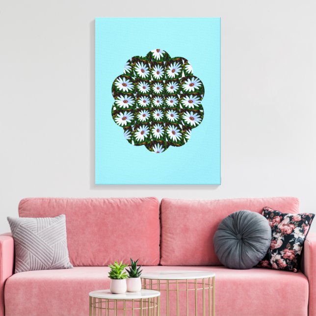 White Daisy Pattern Canvas Print (Insitu(LivingRoom))