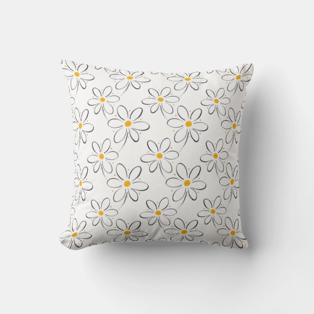 White Daisy Pattern Cushion (Front)