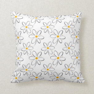 White Daisy Pattern Cushion