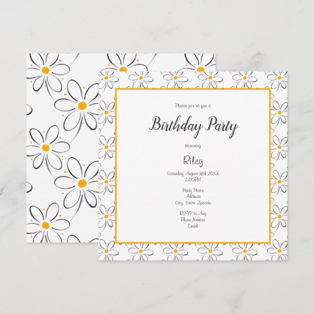 White Daisy Pattern Invitation (Front/Back)