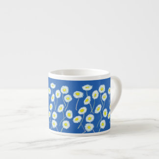White Daisy Pattern on Bright Blue Espresso Cup