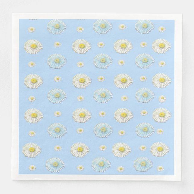 White Daisy Pattern on Light Blue Background  Napkin (Front)