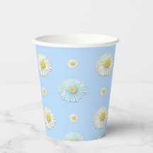 White Daisy Pattern on Light Blue Background 