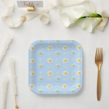 White Daisy Pattern on Light Blue Background 