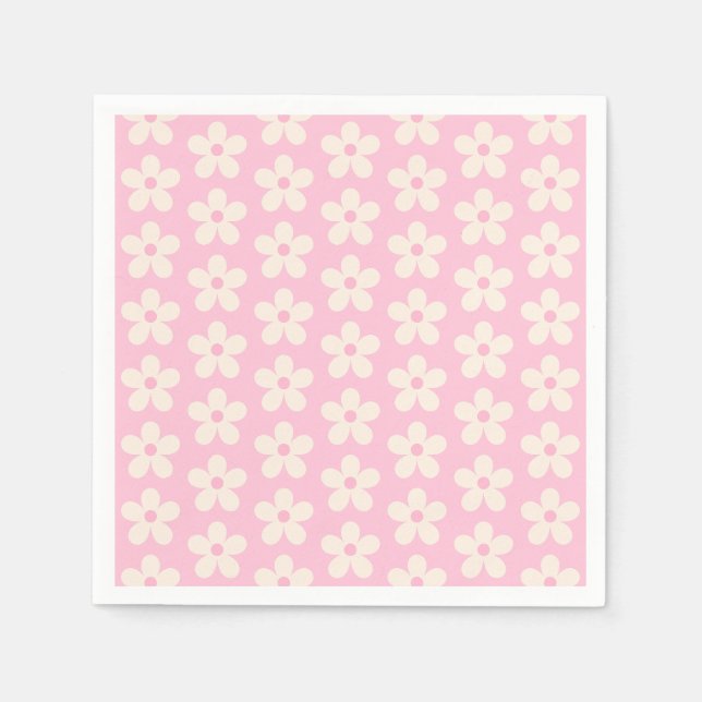 White Daisy Pattern on Pastel Pink Minimalist Napkin (Front)