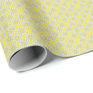 White Daisy Pattern on Yellow Wrapping Paper