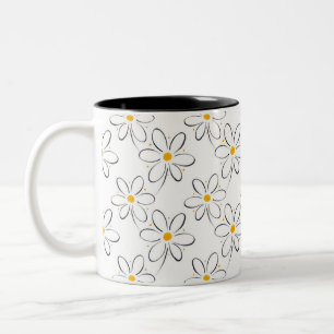 White Daisy Pattern Two-Tone Coffee Mug