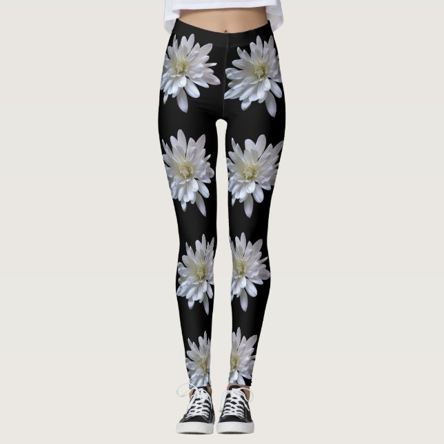 White daisy pattern white flowers leggings (Front)