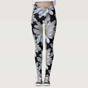 White daisy pattern white flowers leggings