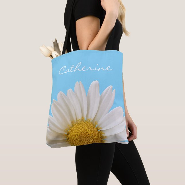 White Daisy Personalised Tote Bag (Close Up)