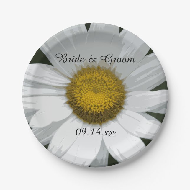 White Daisy Petals Wedding Paper Plate (Front)