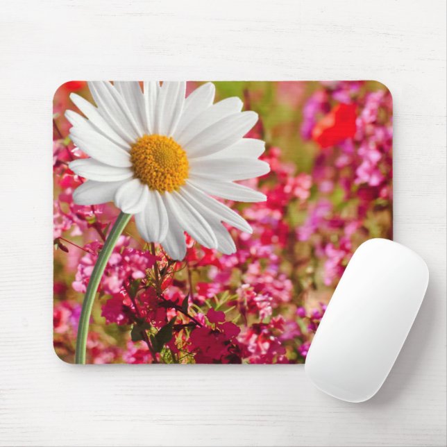 White Daisy Pink Floral  Mouse Pad! Mouse Pad (With Mouse)