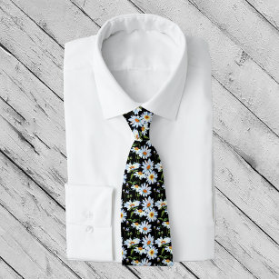 White Daisy Print Pattern Tie