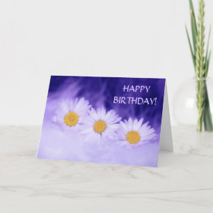 White Daisy Purple Happy Birthday Card