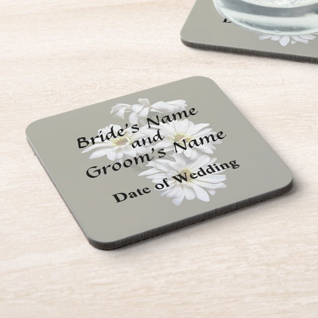 White Daisy Quartet Wedding Products Coaster (Left Side)