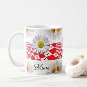 White Daisy Red Chequered Mug