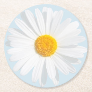 white daisy round paper coaster