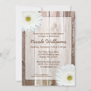 White Daisy Rustic Barn Wood Bridal Shower Invitation