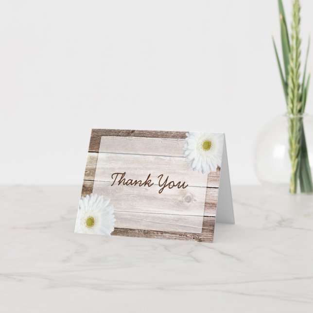 White Daisy Rustic Barn Wood Thank You (Front)