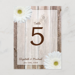 White Daisy Rustic Barn Wood Wedding Table Number Postcard