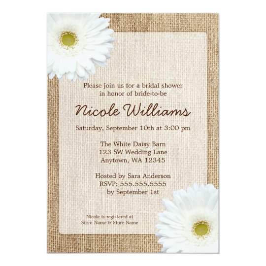 White Daisy Rustic Burlap Bridal Shower Card