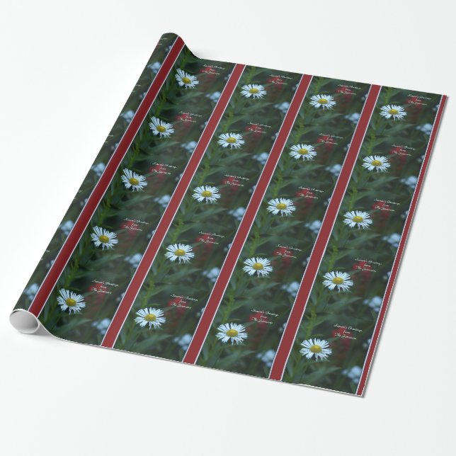 White Daisy Season's Greetings, Name,  Wrapping Paper (Unrolled)