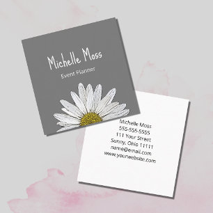 White Daisy Simple Botanical Grey  Square Business Card