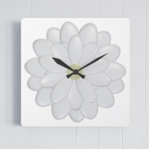 White Daisy Square Wall Clock