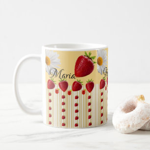 White Daisy Strawberry Stripe Mug