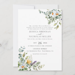 White Daisy Traditional Wedding Invitation